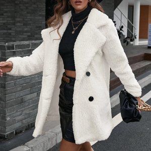 white double breasted teddy coat chic contemporary streetwear